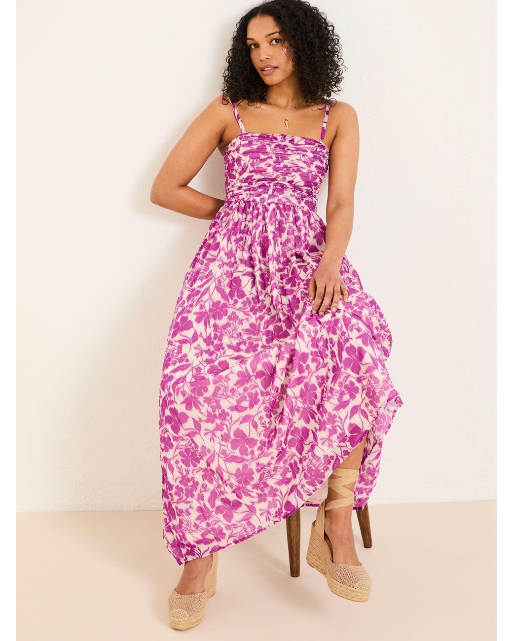 FatFace Pink Flora Strapless Printed Floral Dress
