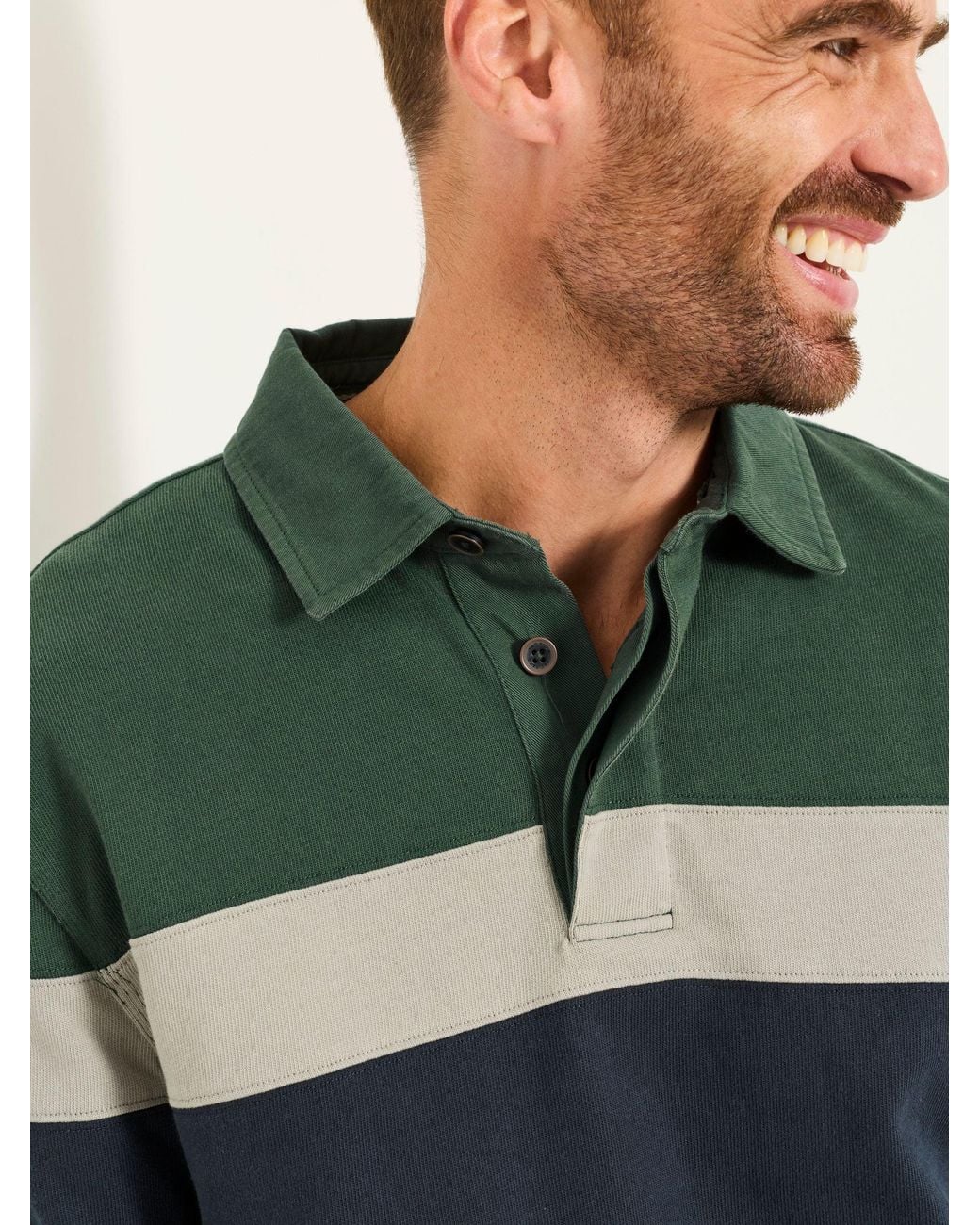 FatFace Green Long Sleeve Chest Stripe Rugby for men