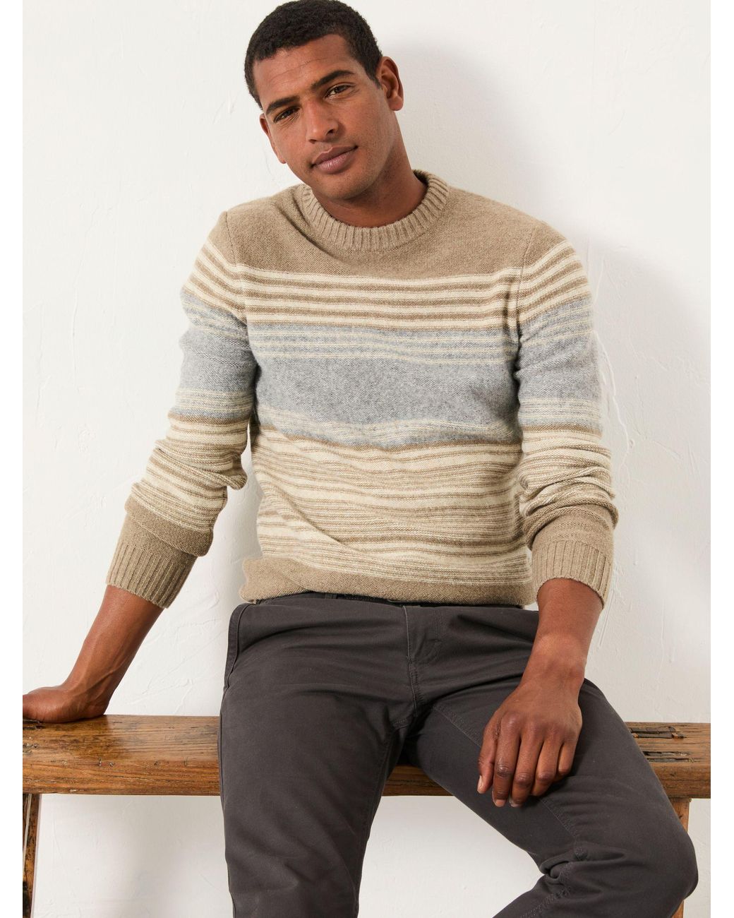 FatFace Gray Calder Stripe Crew Neck Knitted Jumper for men