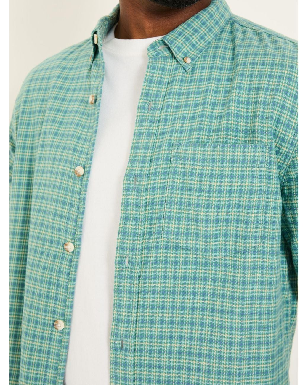 FatFace Green Bath Long Sleeve Check Shirt for men