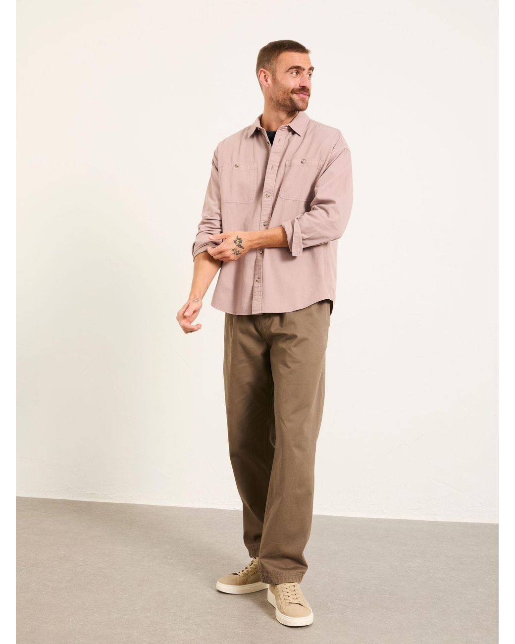 FatFace Natural Long Sleeve Relaxed Fit Utility Shirt for men