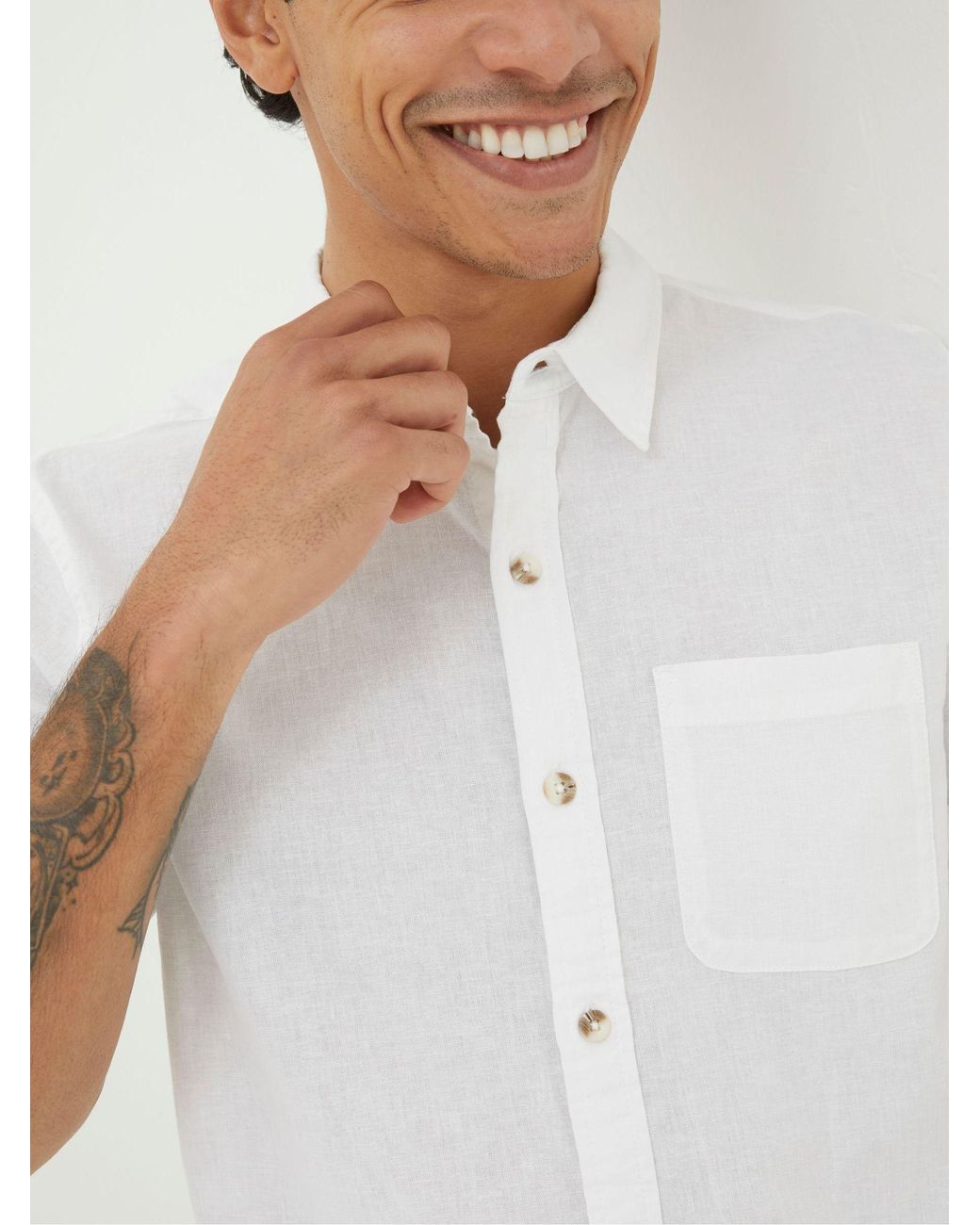 FatFace White Bugle Linen Cotton Shirt for men