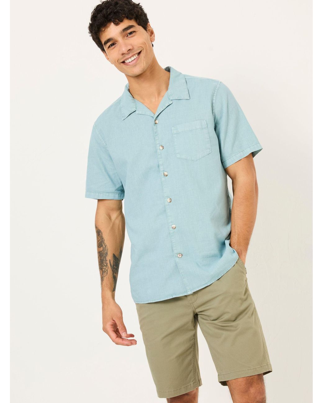 FatFace Blue Bugle Linen Cotton Shirt for men