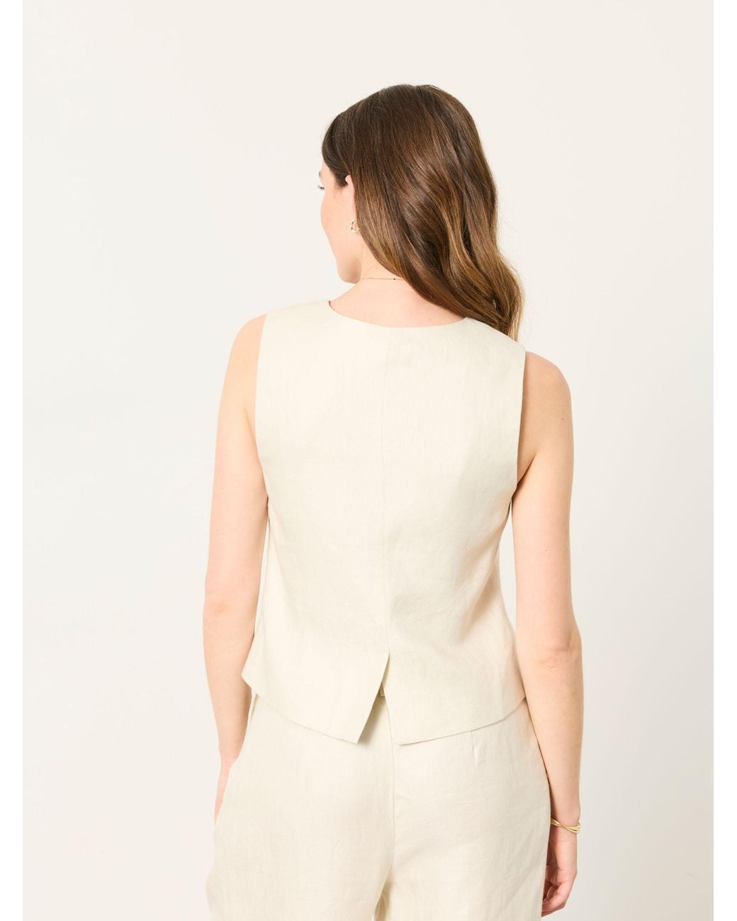 FatFace Natural Kiley Regular Linen Waistcoat