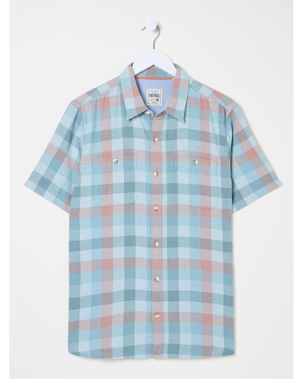 FatFace Blue Short Sleeve Port Check Shirt for men
