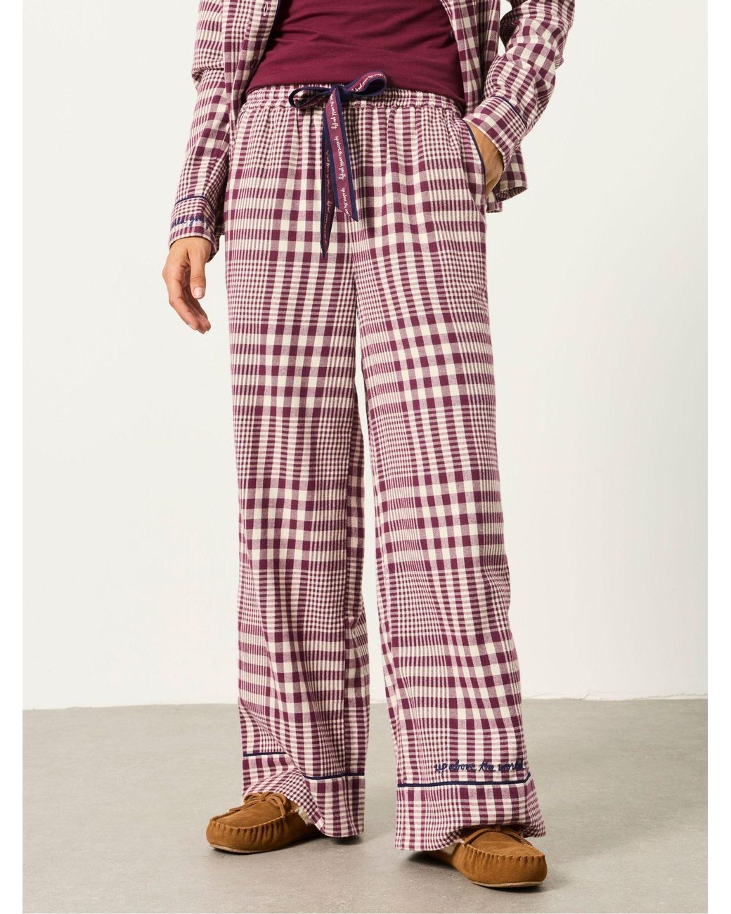 FatFace Red V & A Gingham Trouser And Shirt Pyjama Set