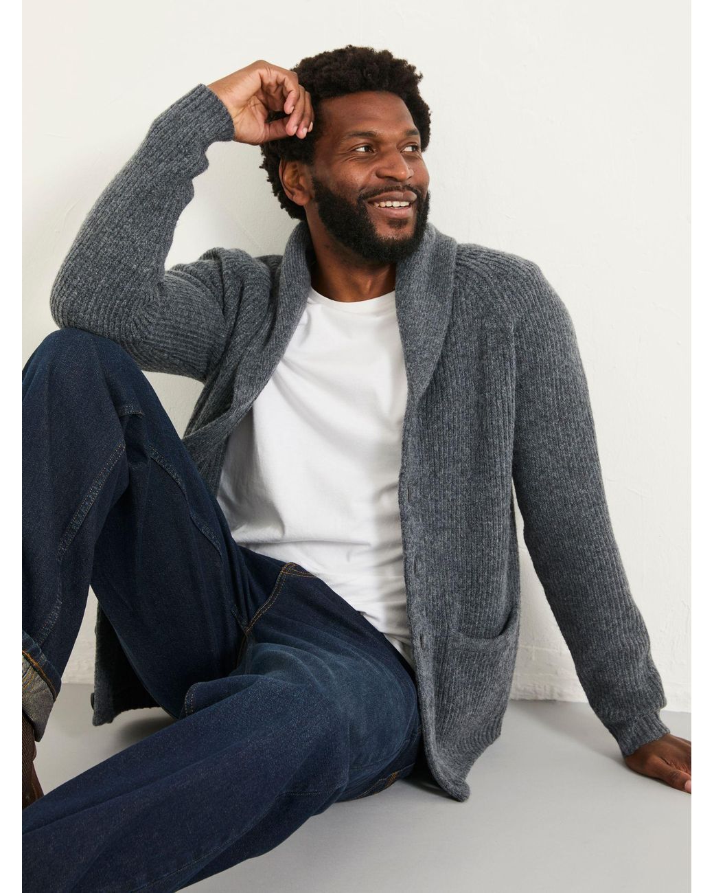 FatFace Gray Calder Shawl Collar Knitted Cardigan for men