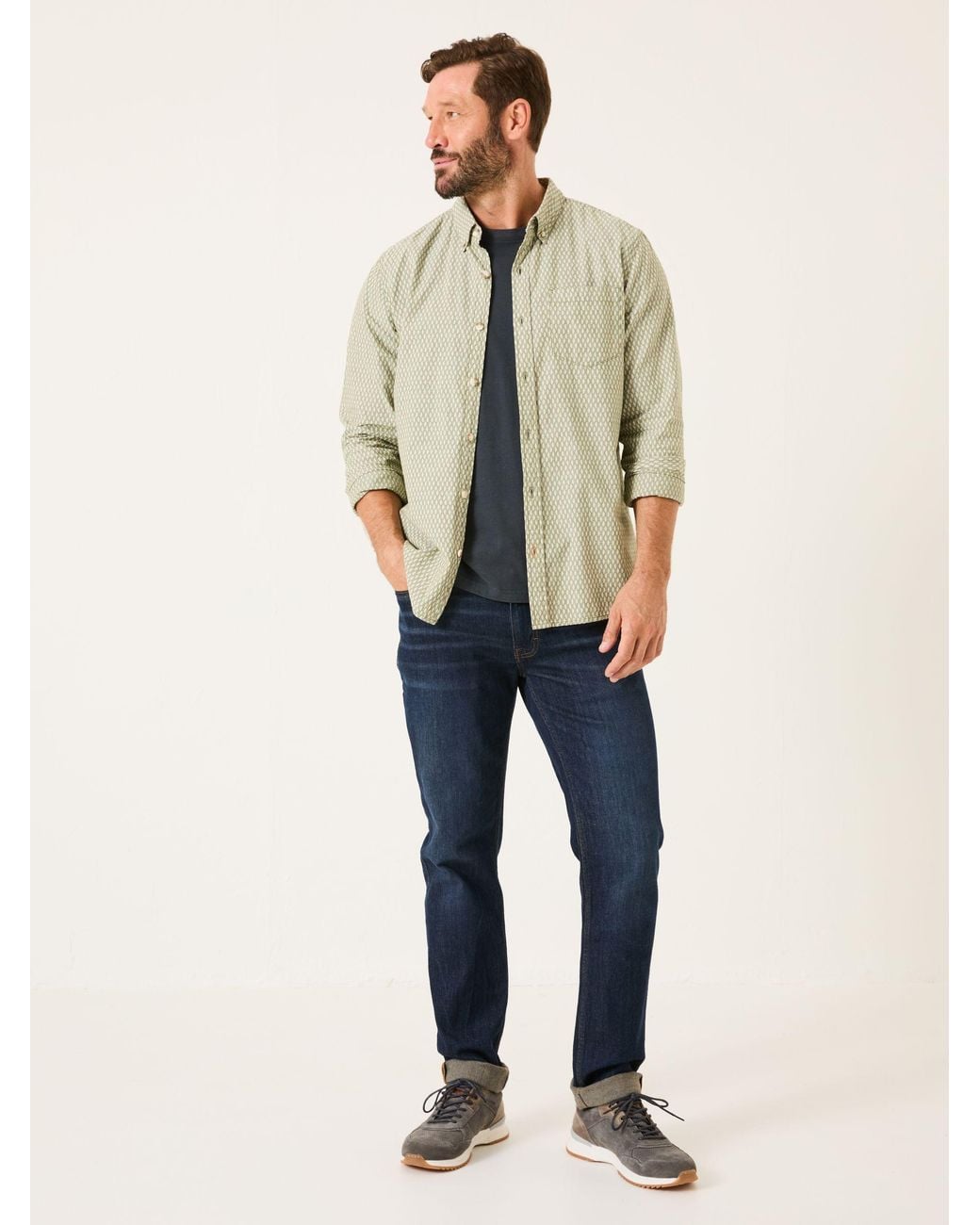FatFace Natural Geo Print Long Sleeve Shirt for men