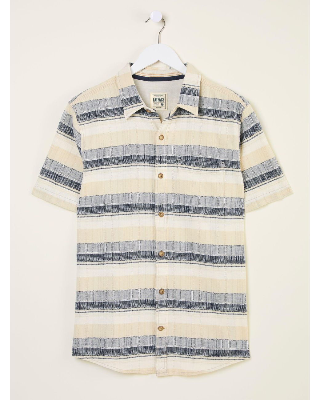 FatFace Blue Milo Short Sleeve Textured Stripe 100% Cotton Shirt for men