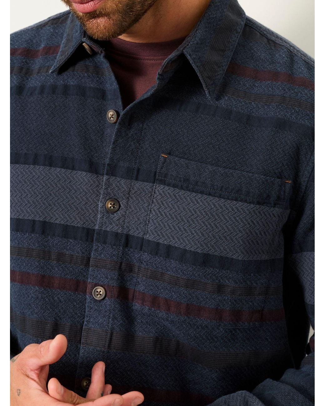 FatFace Blue Long Sleeve Wye Horizontal Stripe Shirt for men