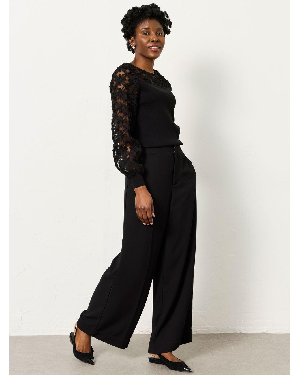 FatFace Black Julia Satin Back Crepe Wide Leg Trouser