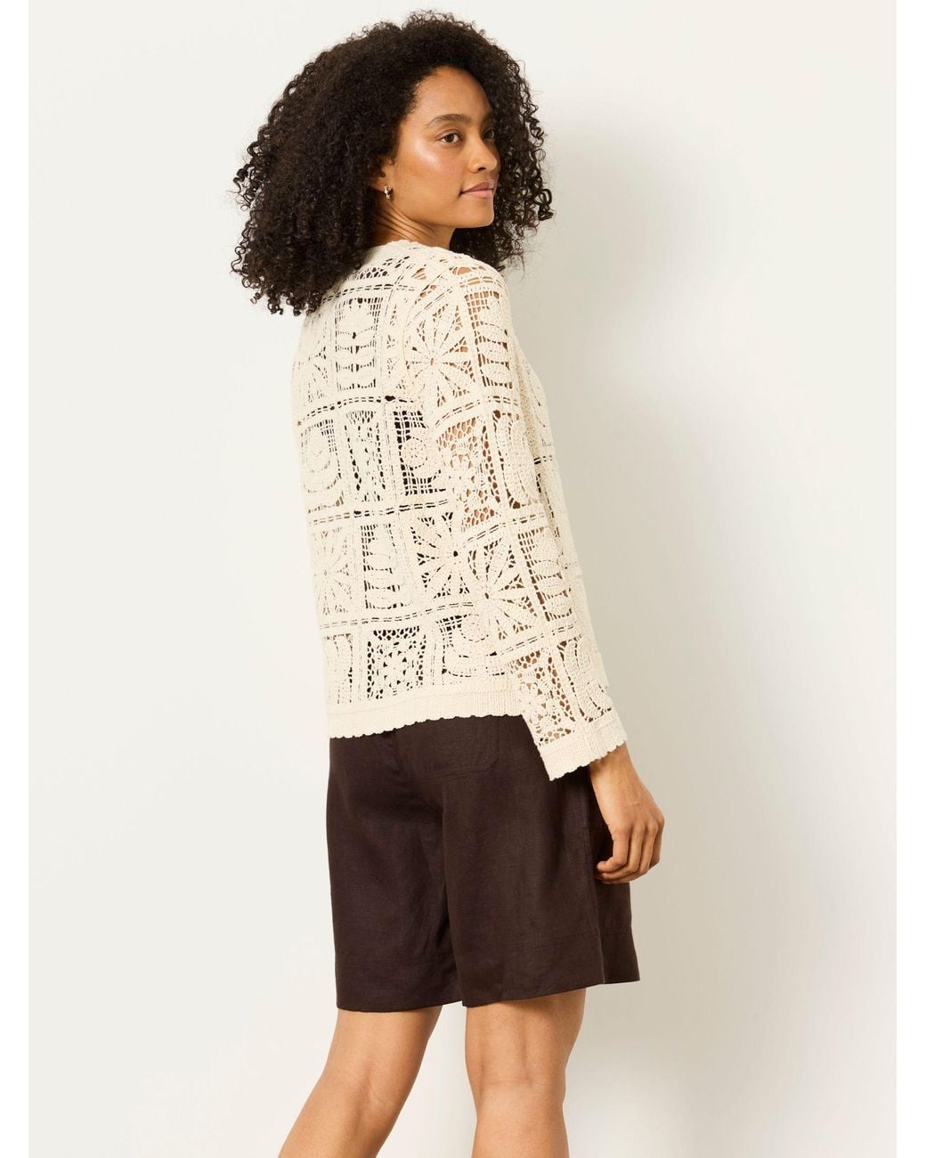 FatFace Natural Daisy Crochet Cardigan