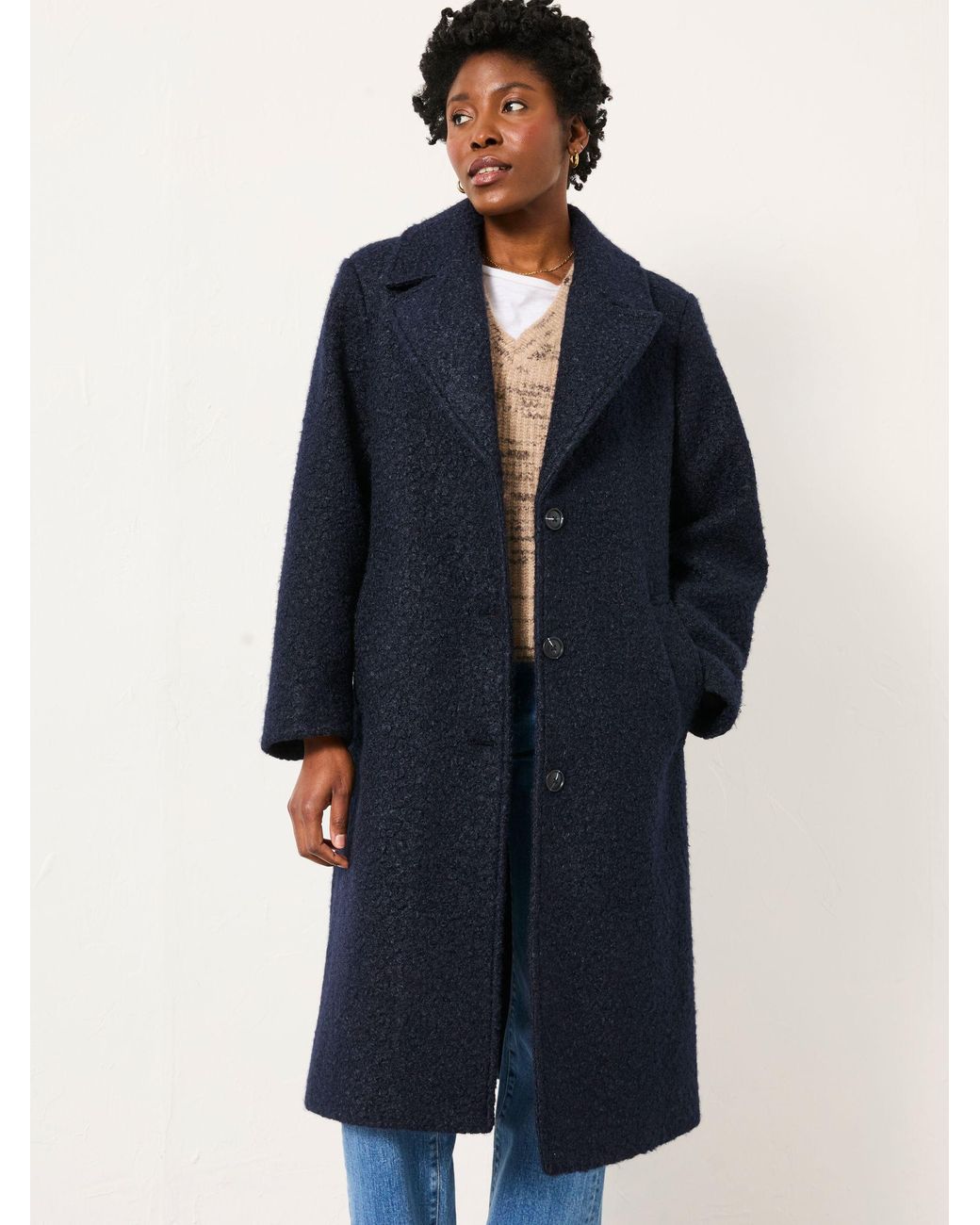 FatFace Black Fern Boucle Coat