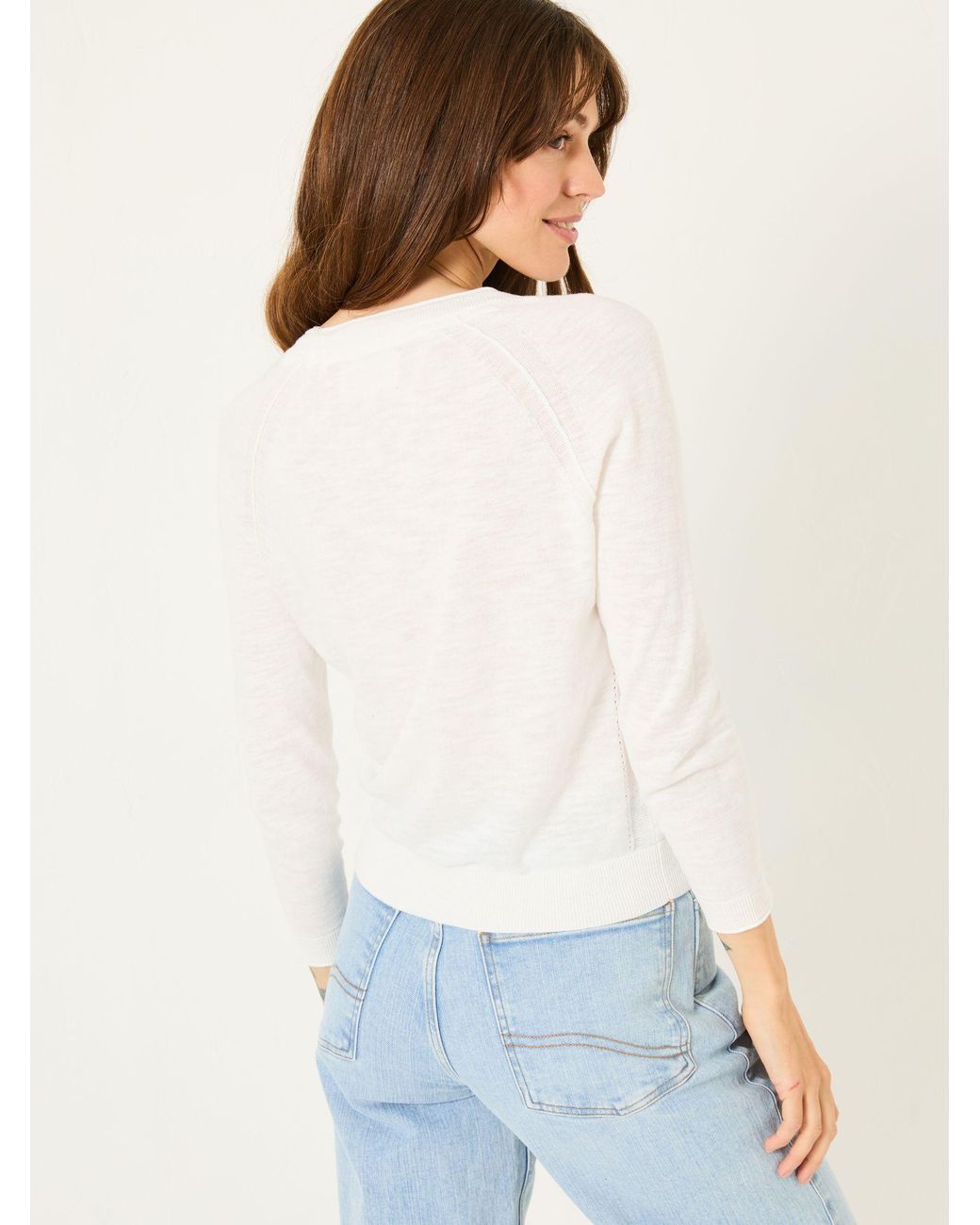 FatFace White Rose Crew Neck Cardigan
