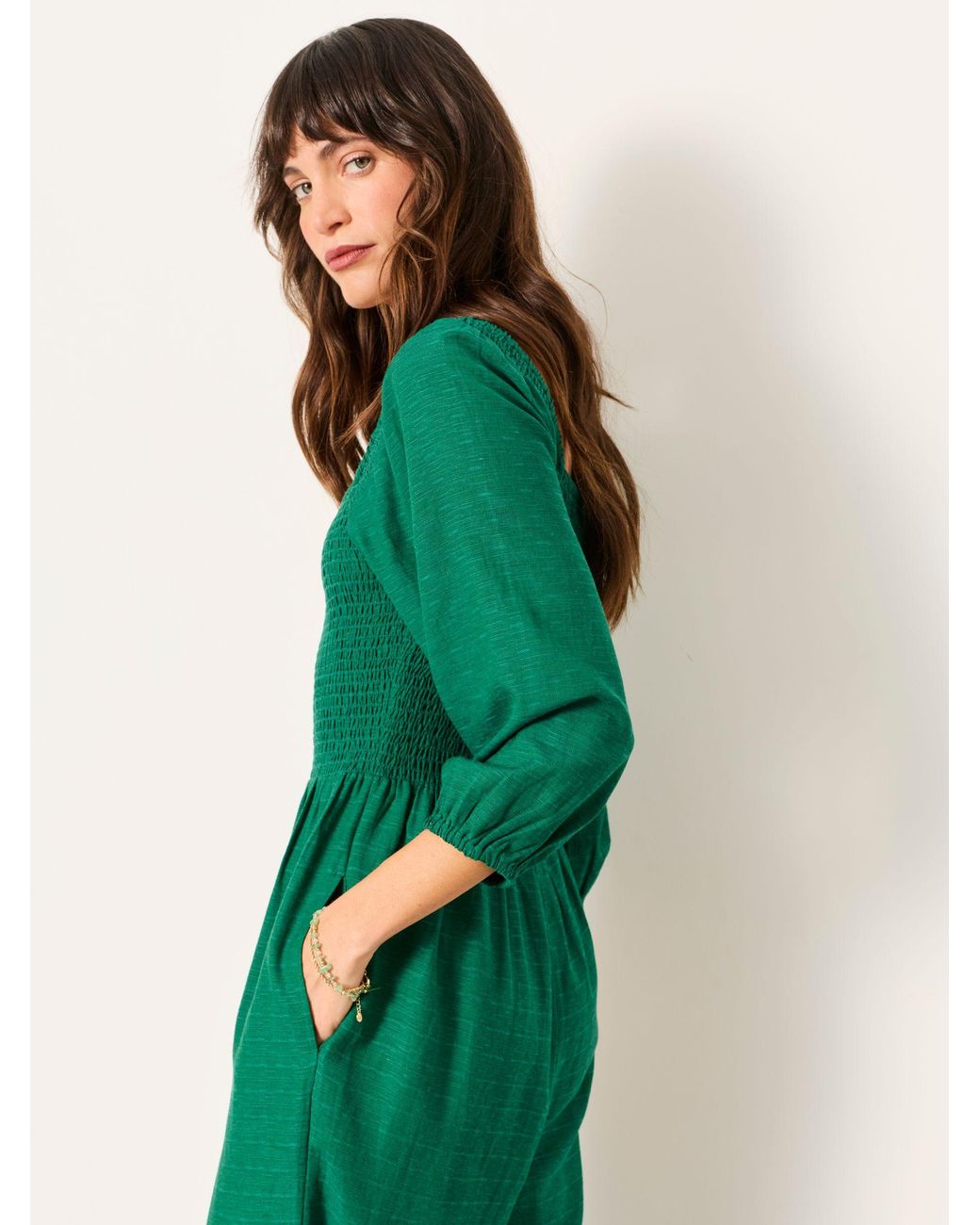FatFace Green Adele Petite Shirred Jumpsuit