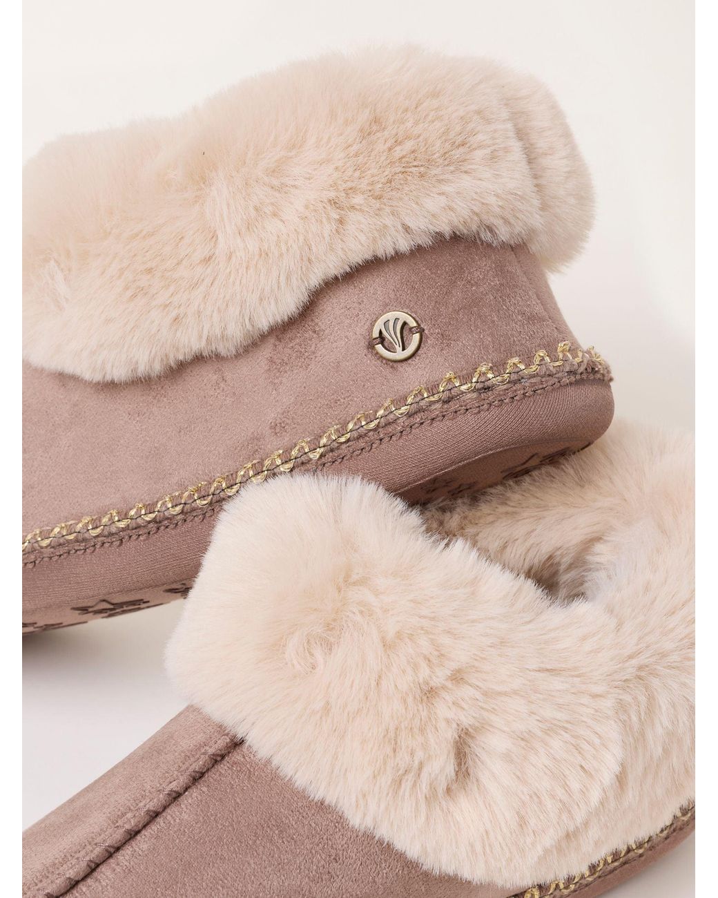 FatFace Natural Fatface Maia Lilac Faux Fur Boot Slipper
