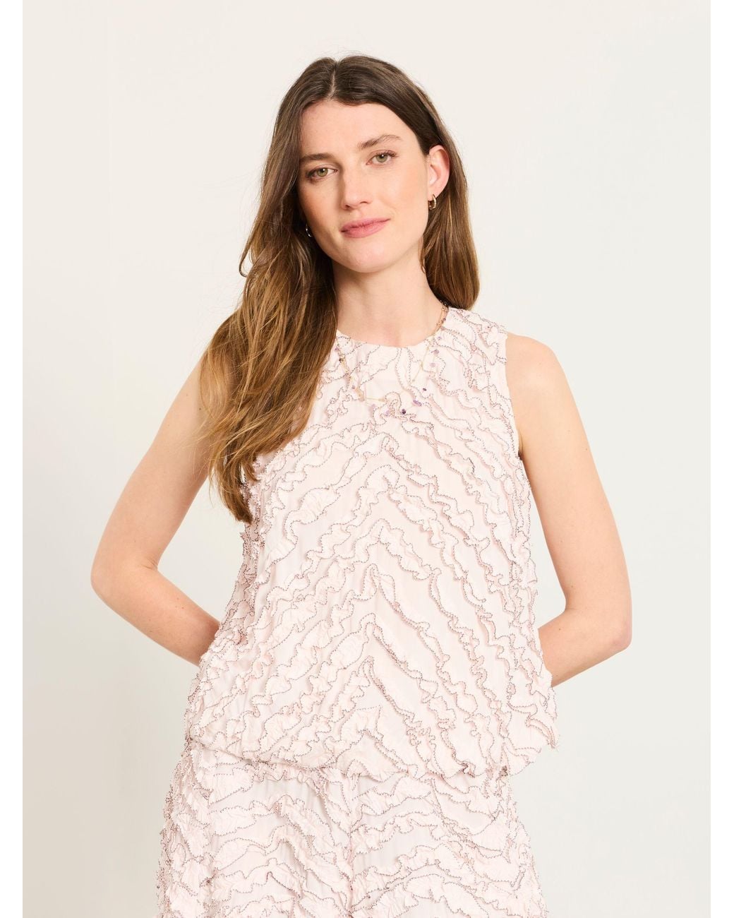 FatFace Natural Fatface Hallie Oyster Petite Petite Frill Top
