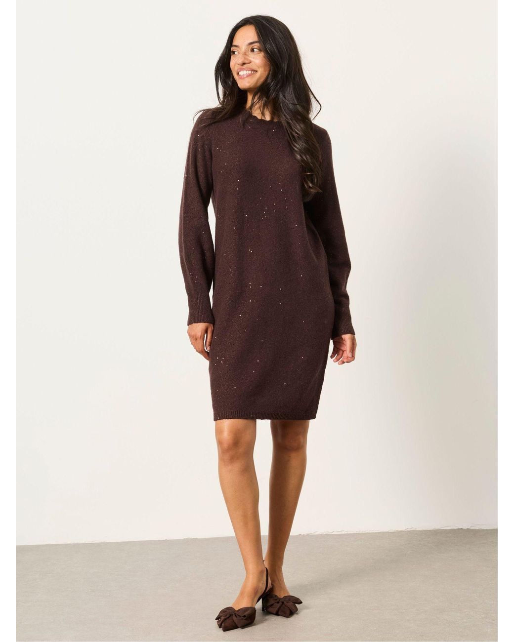 FatFace Brown Skylar Petite Knitted Dress