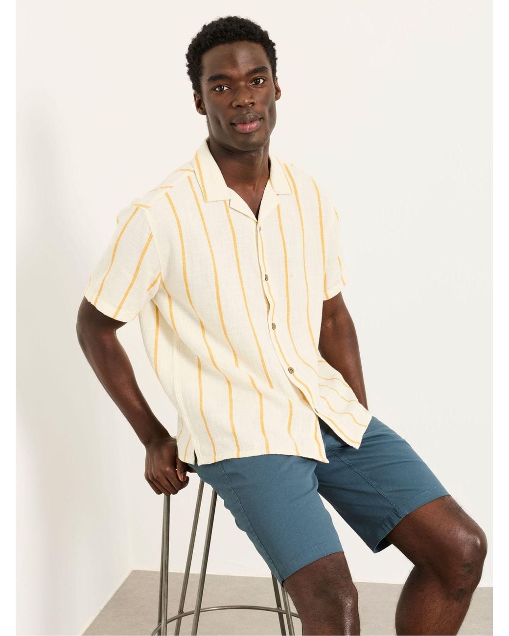 FatFace Blue Short Sleeve Relaxed Fit Brue Wide Stripe Shirt for men