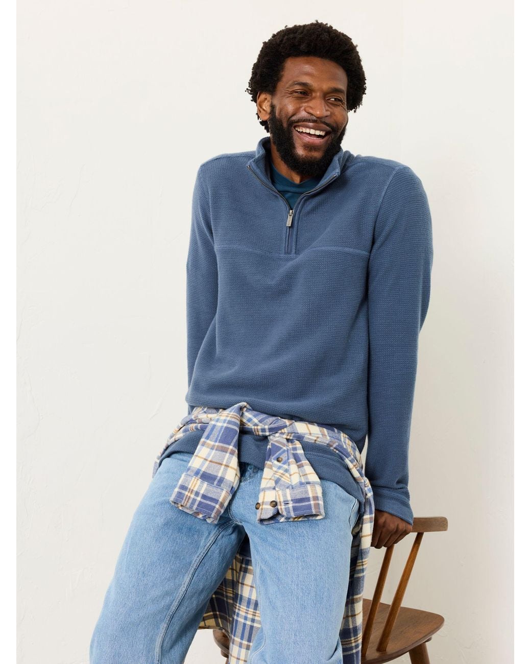 FatFace Blue Trescowe Quarter Neck Sweat for men