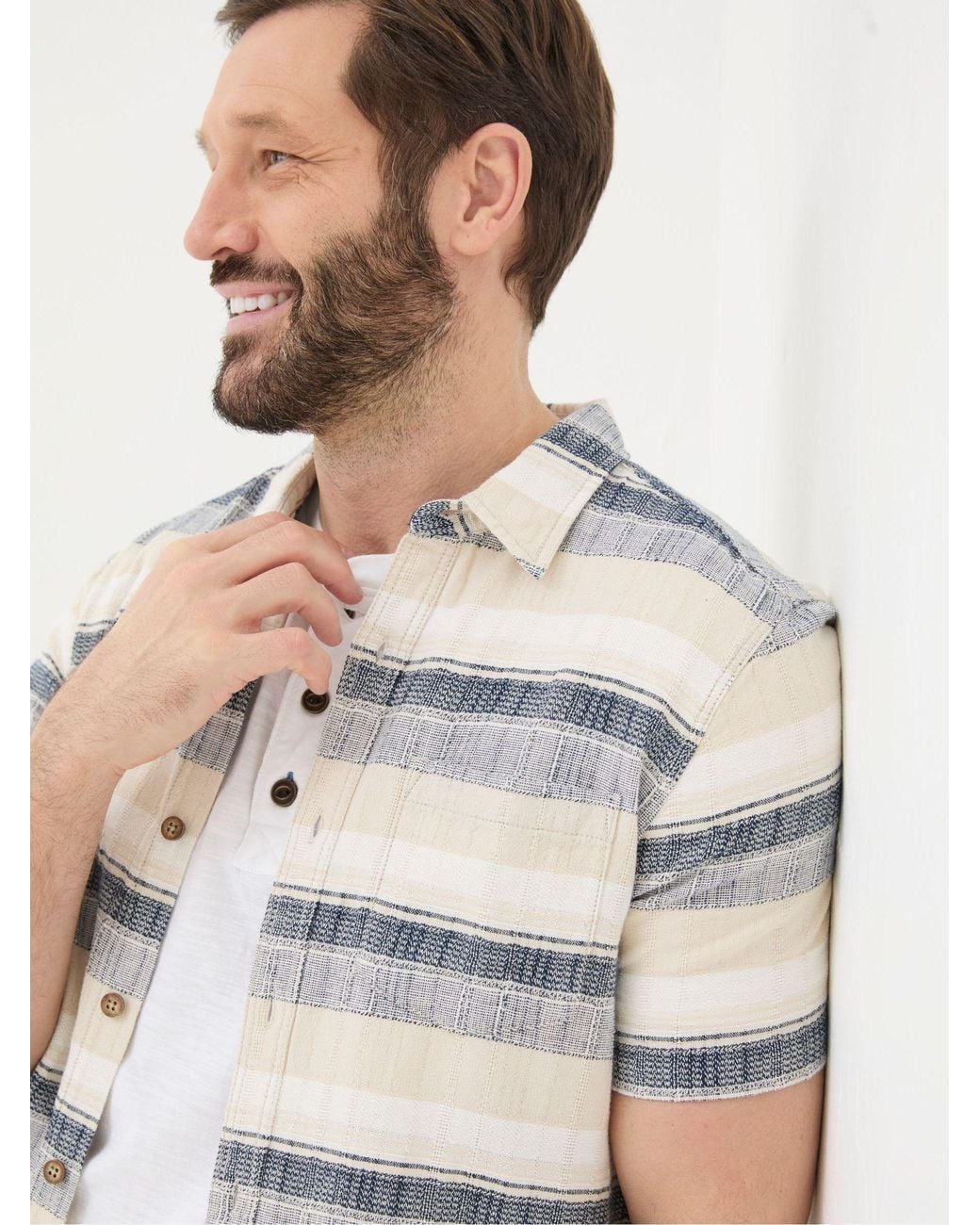 FatFace White Short Sleeve Milo Stripe Shirt for men