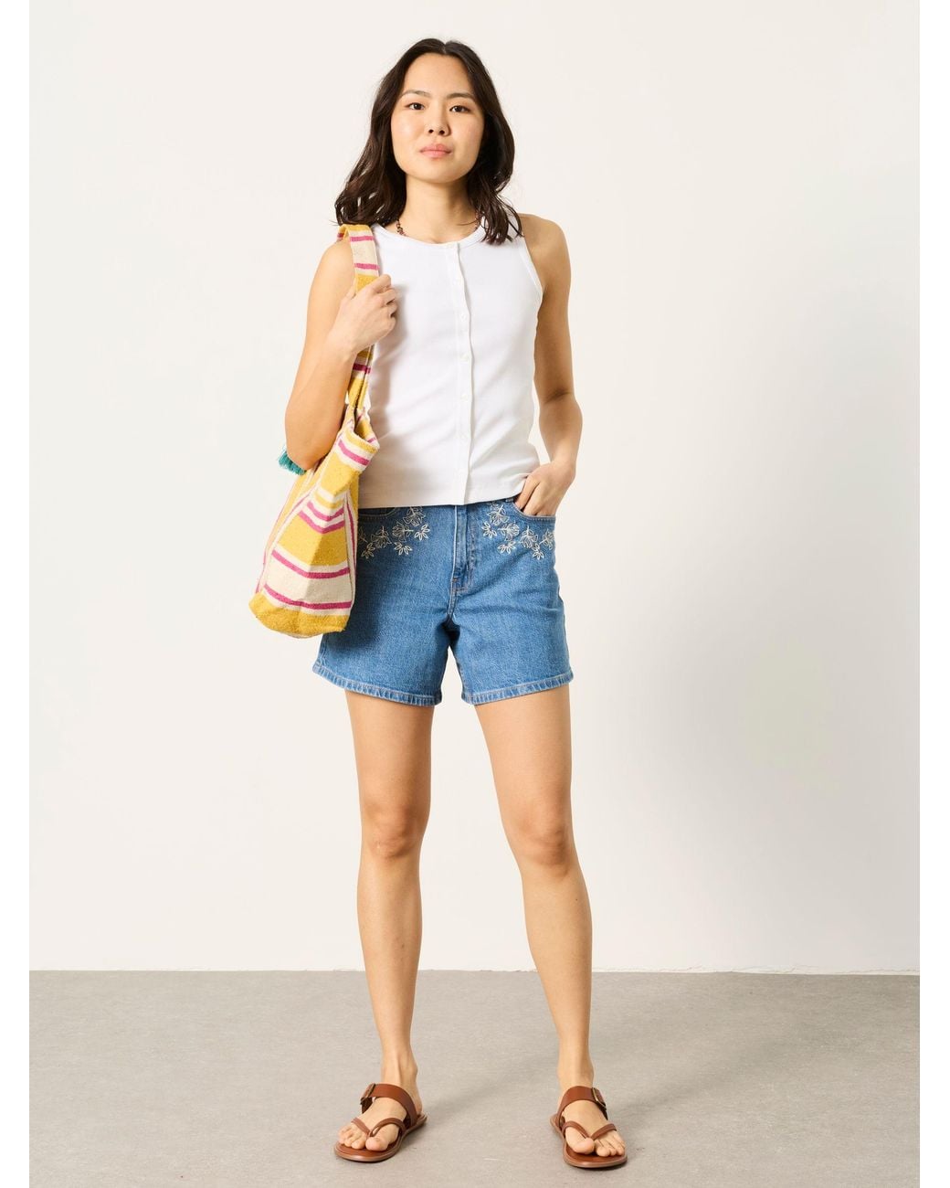 FatFace White Rosa Button Ribbed Vest