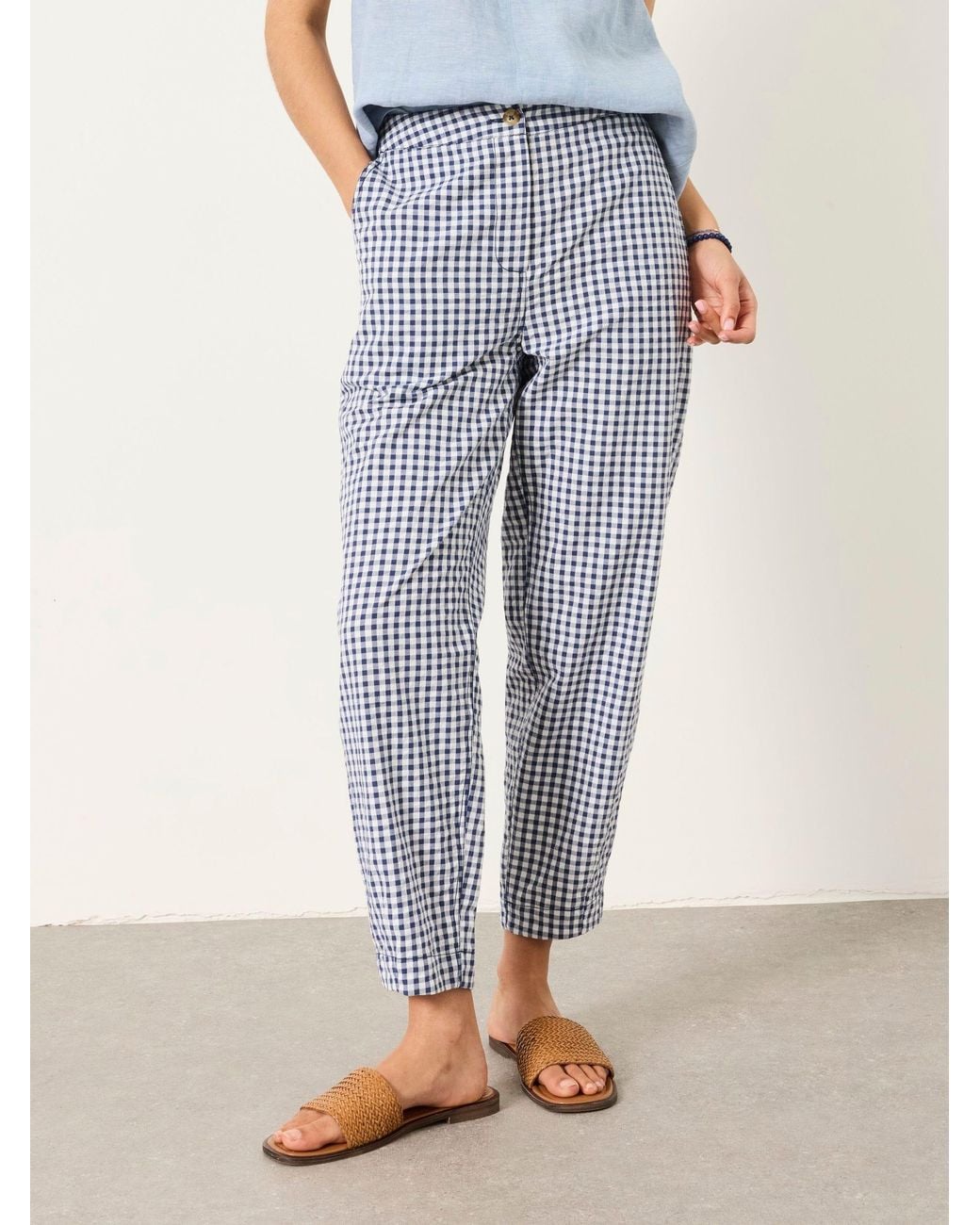 FatFace Blue Gingham Tapered Trouser