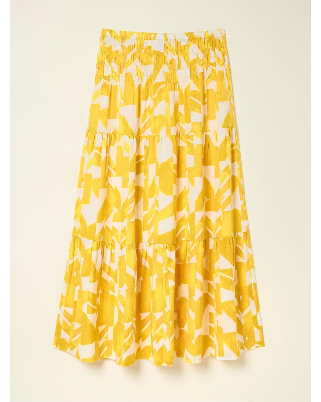 FatFace Yellow Marina Med Geo Cotton/Linen Mix Maxi Skirt