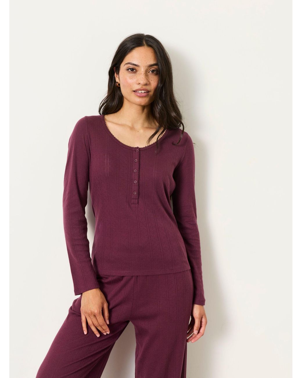 FatFace Purple Hattie Henley Pointelle Top