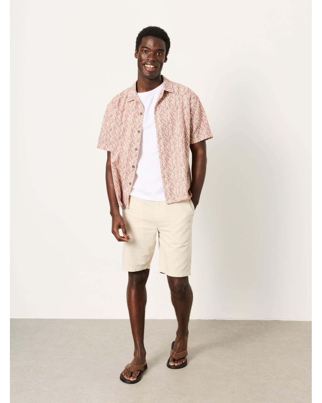 FatFace Natural Short Sleeve Relaxed Fit Linear Leaf Print Shirt for men