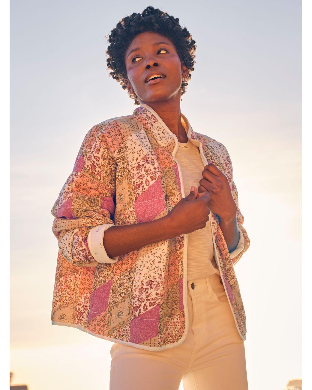 FatFace Orange Evie Quilted Patchwork Jacket
