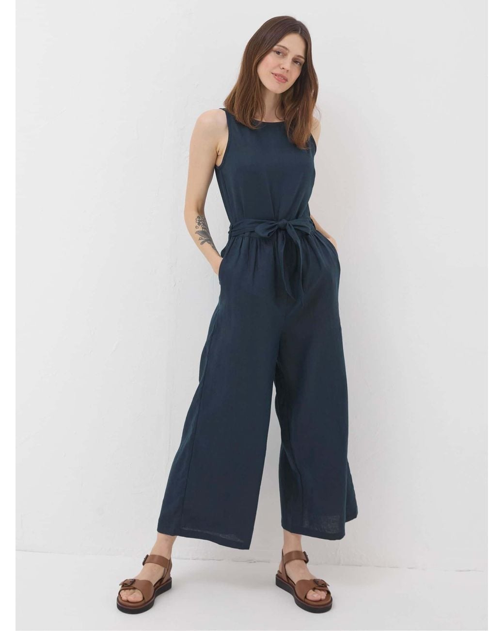 FatFace Blue Liz Linen Jumpsuit