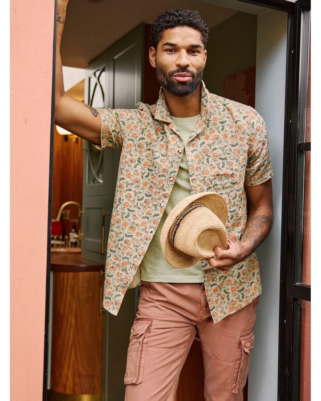 FatFace Brown Short Sleeve Bloom Print Shirt for men