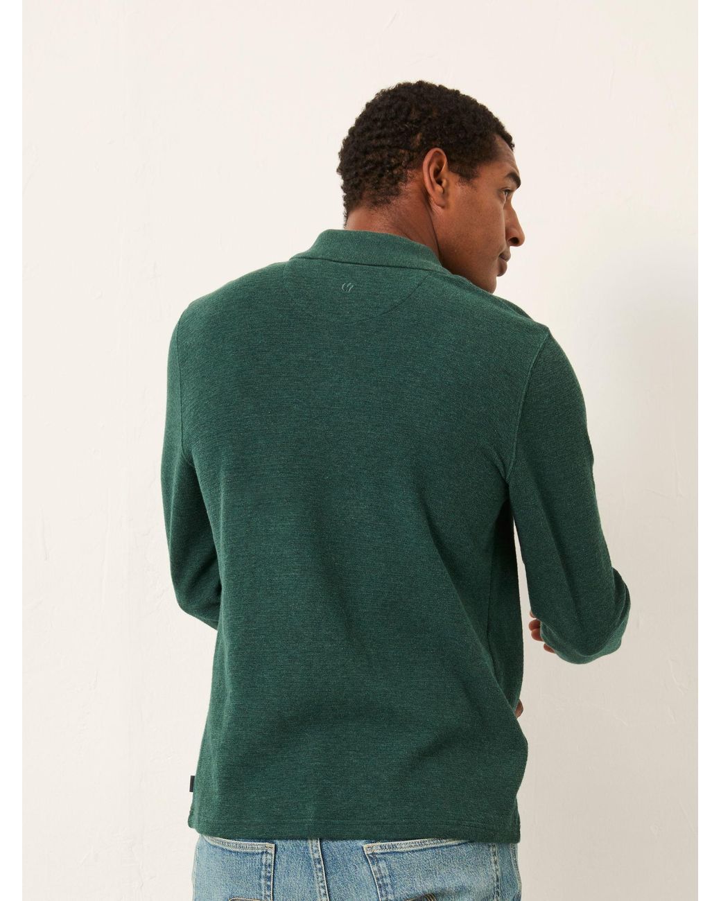 FatFace Green Shawford Long Sleeve Polo for men