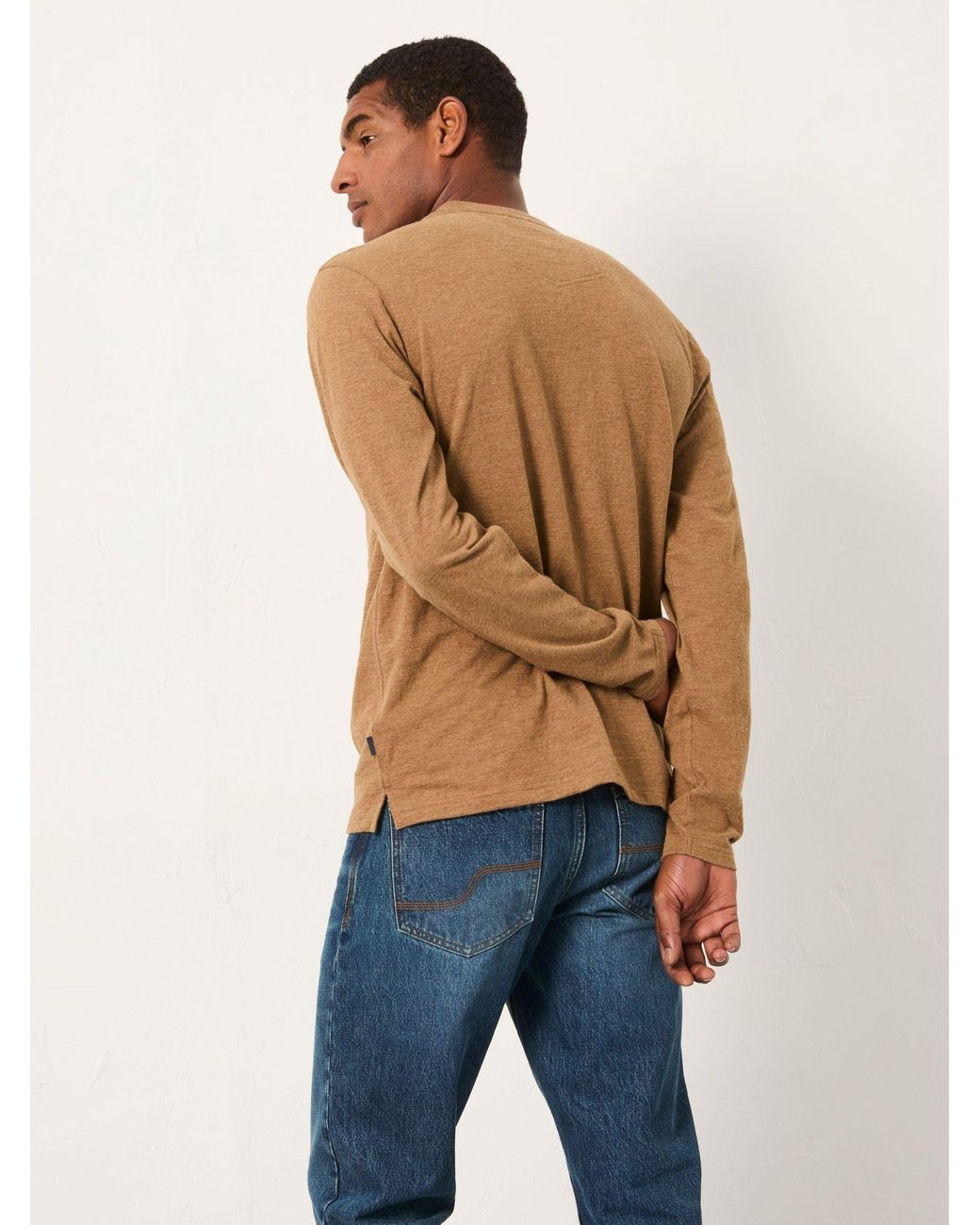 FatFace Blue Henley Long Sleeve Woodside Slub for men
