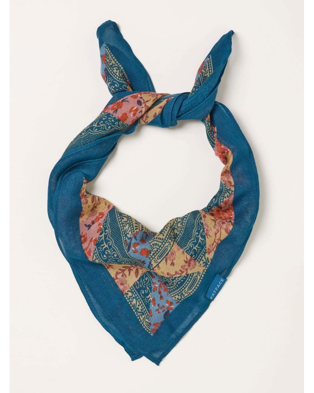 FatFace Blue Patchwork Printed Square Scarf