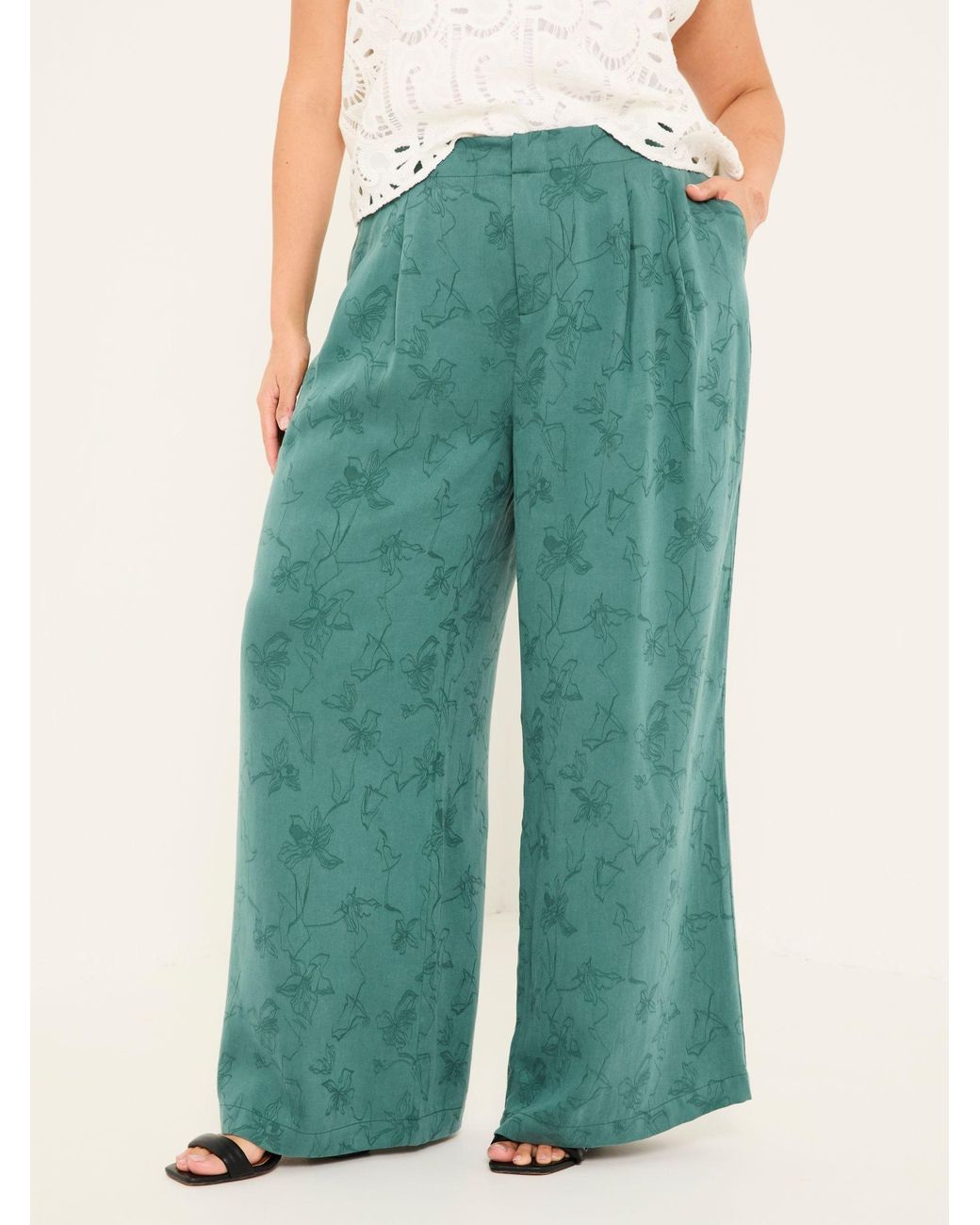 FatFace Green Kingston Printed Satin Trousers
