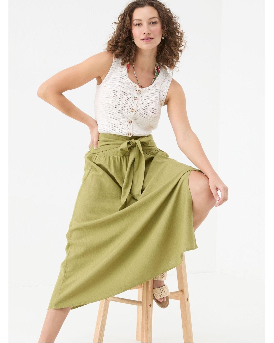 FatFace Green Sascha Midi Skirt