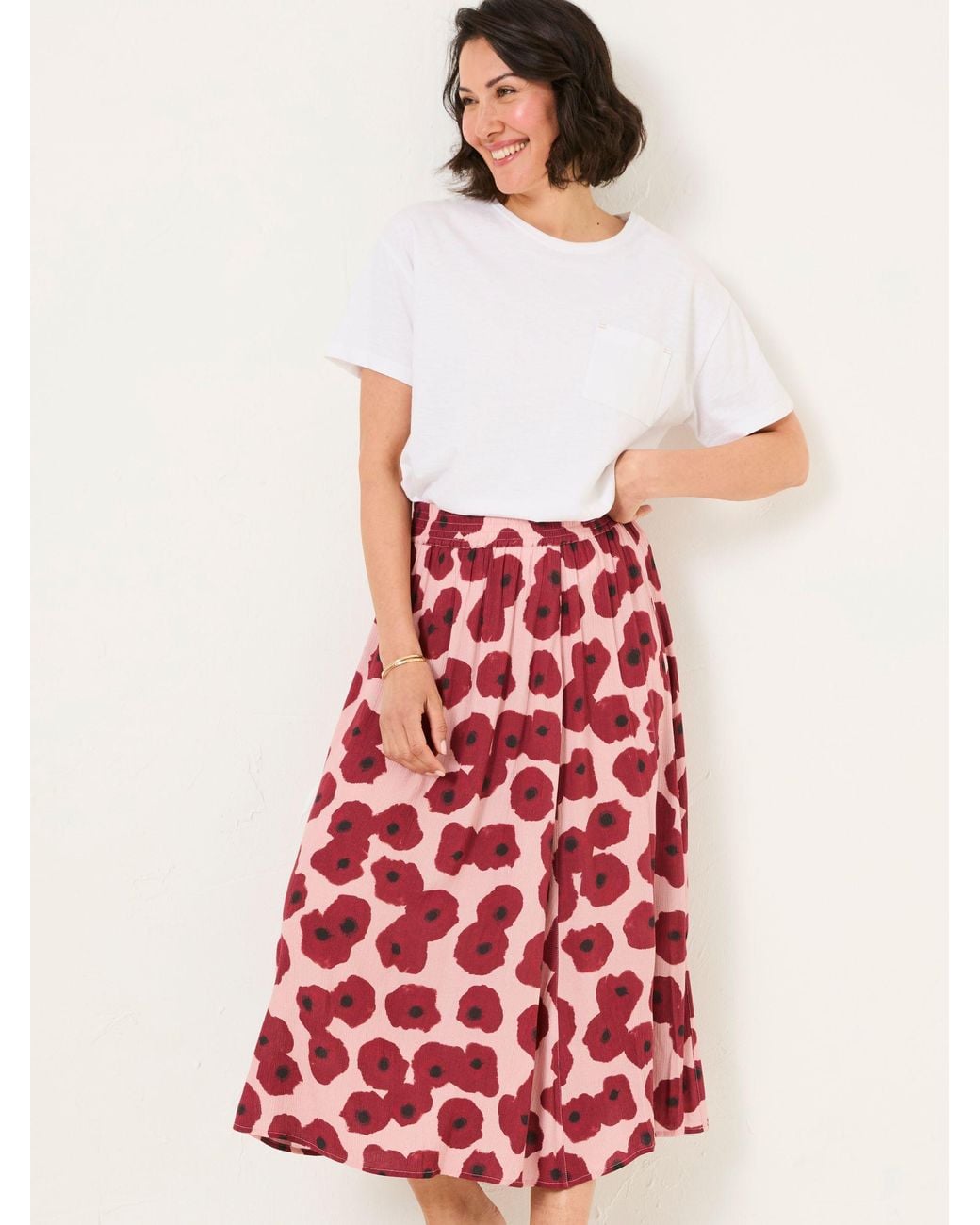 FatFace Red Millie Midi Skirt