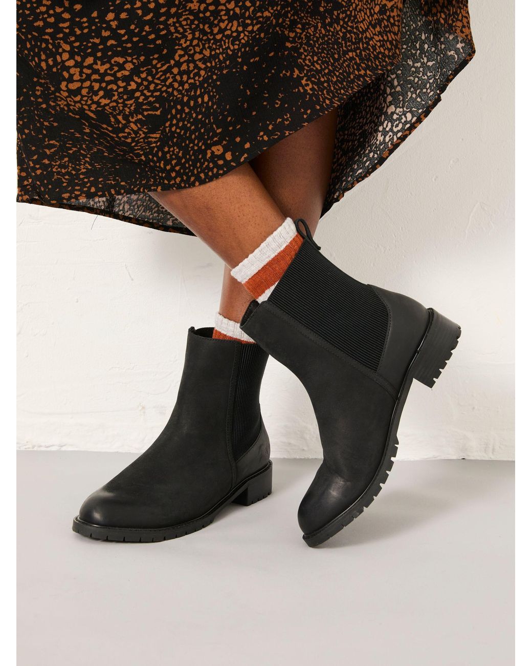 FatFace Black Fatface Evelyn Standard/Wide Fit Leather Chelsea Ankle Boots