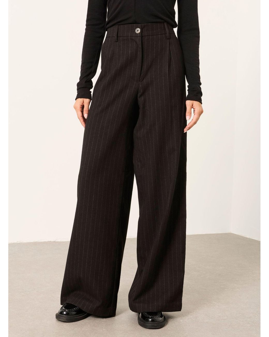 FatFace Black Amelie Pinstripe Wide Leg Trousers
