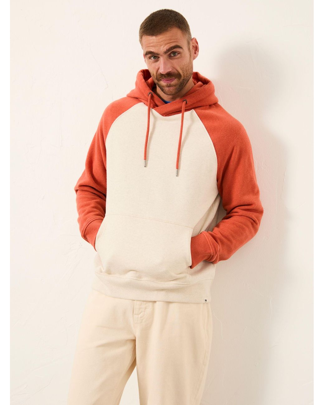 FatFace Orange Brooke Overhead Contrast Raglan Hoodie for men
