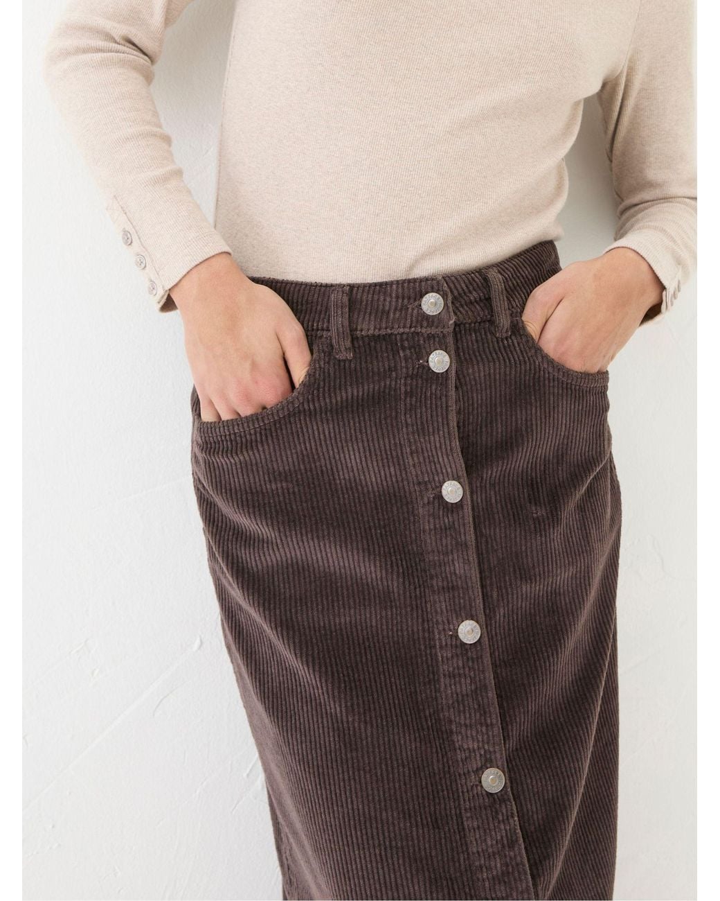 FatFace Brown Carla Cord Midi Skirt