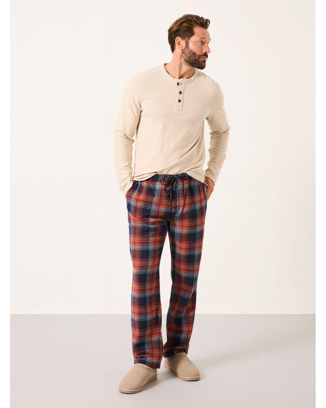 FatFace Red Lomond Check Open Hem Pyjama Bottoms for men