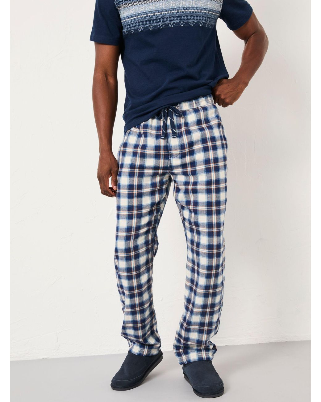 FatFace Blue Boray Check Pyjama Bottoms for men