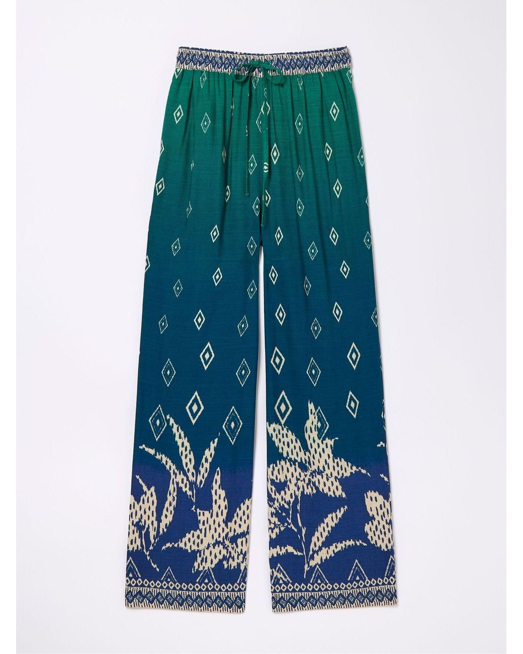 FatFace Blue Harper Ombre Leaves Wide Leg Trousers