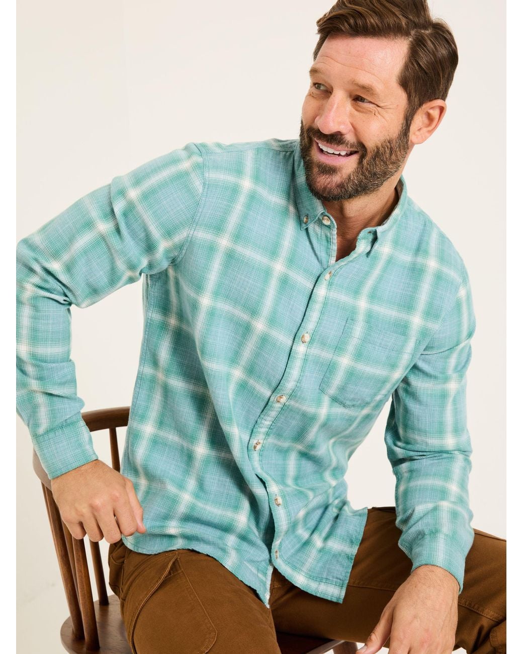 FatFace Blue Long Sleeve Earl Check Shirt for men