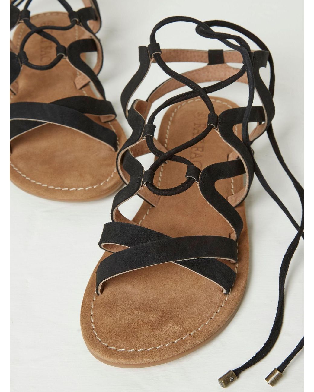 FatFace Black Renna Ghillie Lace Up Sandals