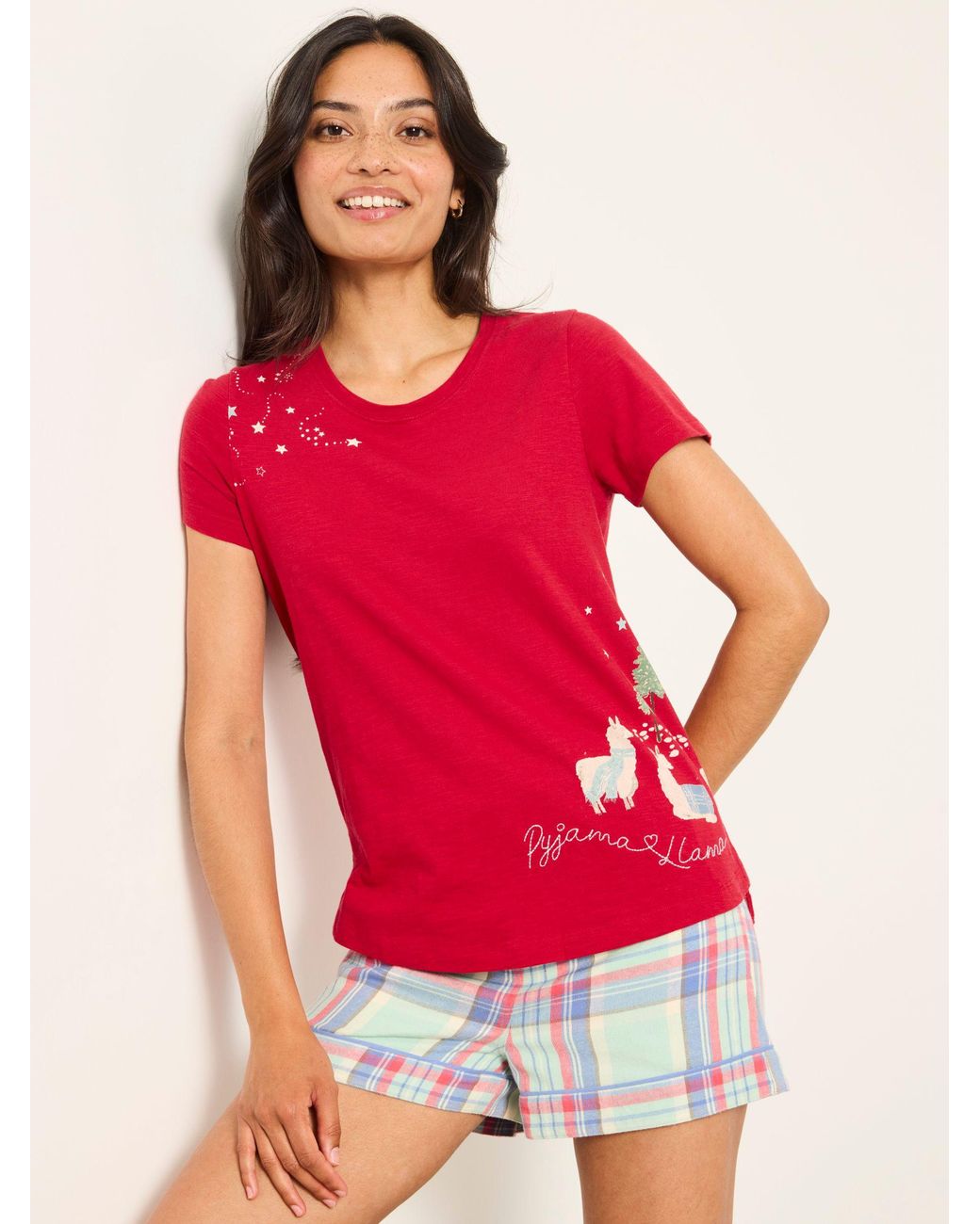 FatFace Red Natalie Llama Christmas Graphic Tee