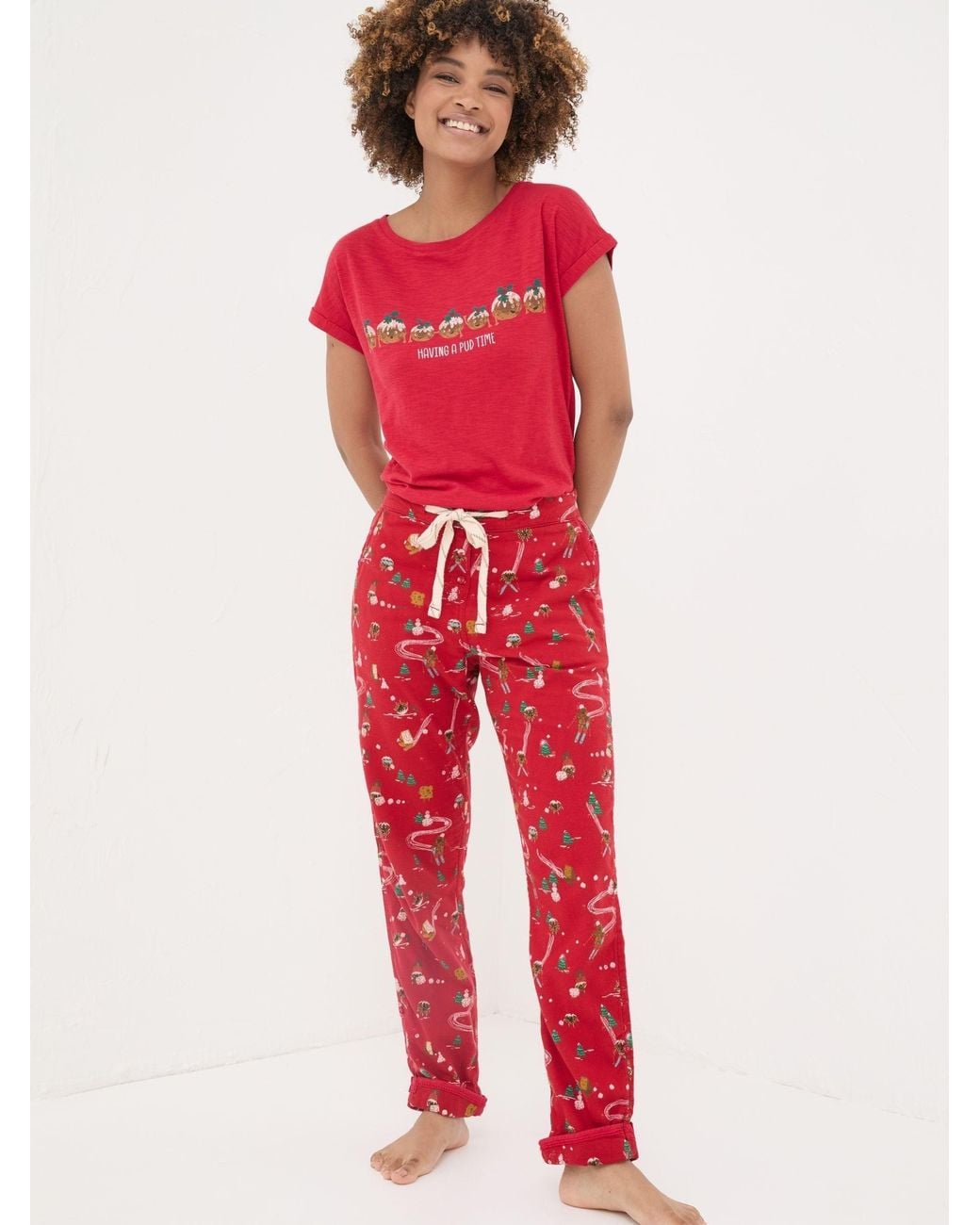 FatFace Red Christmas Eva Food Pyjama Bottoms